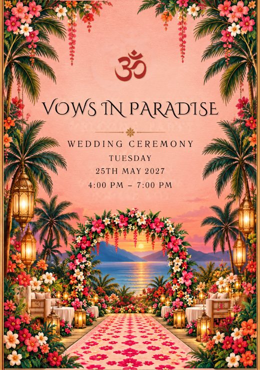 Vows in Paradise ceremony card