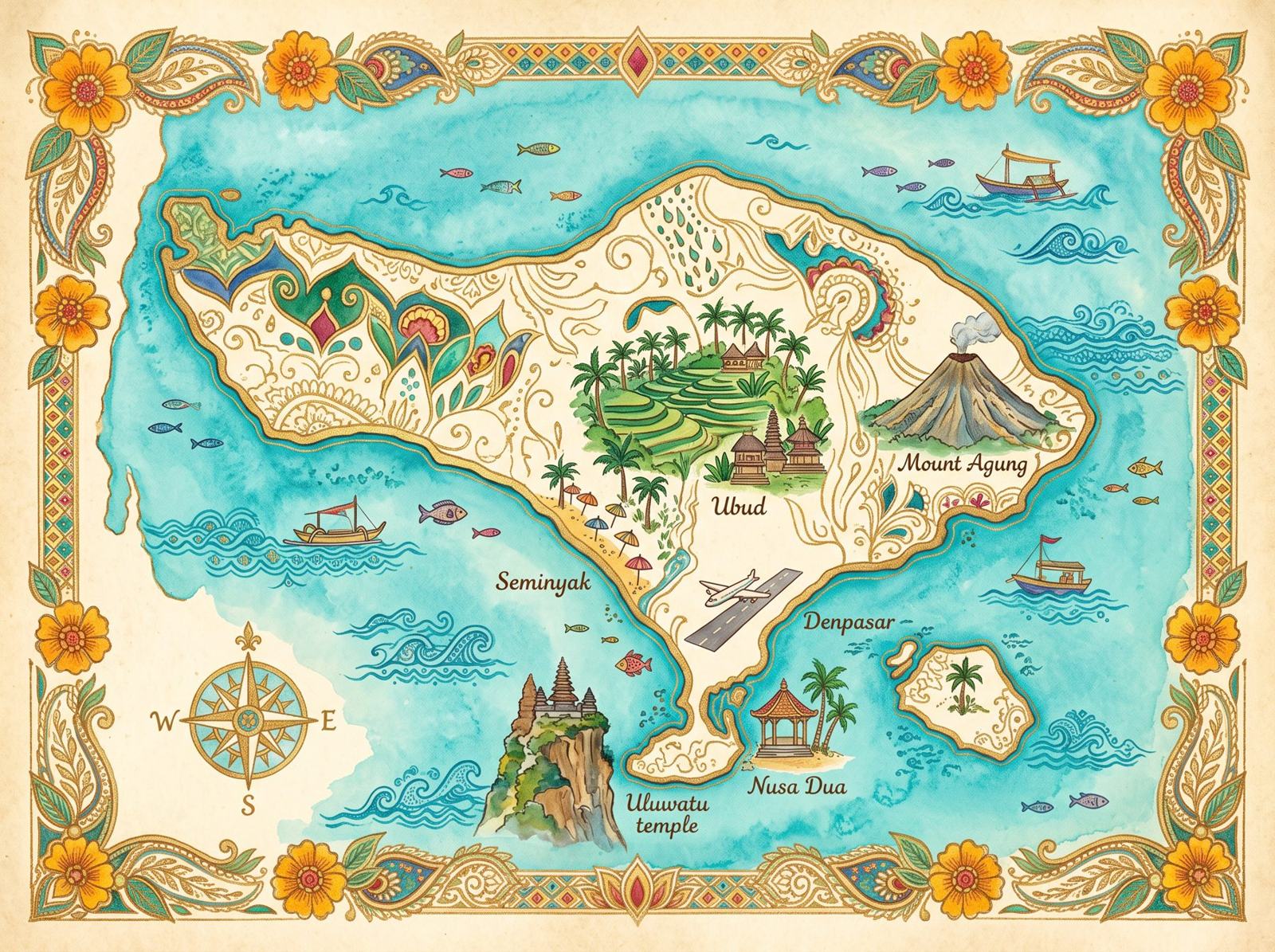 Illustrated map of Bali